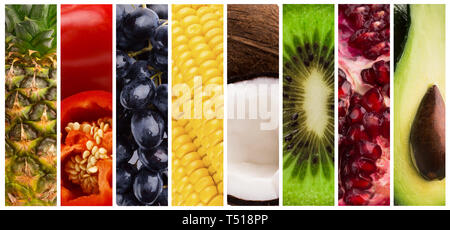 Collage di freschi frutti estivi e colorati di strisce verticali Foto Stock
