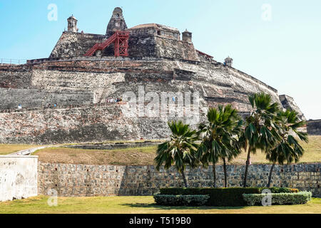 Cartagena Colombia, Castillo de San Felipe de Barajas, collina di San Lazaro, storico castello coloniale fortezza, Patrimonio dell'Umanità, esterno, COL190123014 Foto Stock