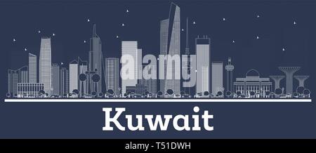 Delineare il Kuwait City Skyline con edifici bianchi. Illustrazione Vettoriale. Viaggi di lavoro e di concetto con architettura moderna. Paesaggio urbano in Kuwait. Illustrazione Vettoriale