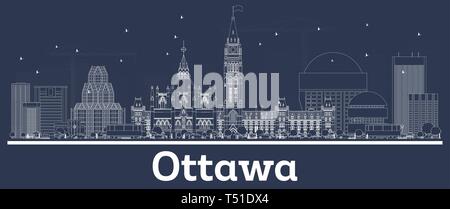 Delineare Ottawa in Canada dello skyline della città con edifici bianchi. Illustrazione Vettoriale. Viaggi di affari e di turismo con il concetto di architettura moderna. Ottawa. Illustrazione Vettoriale