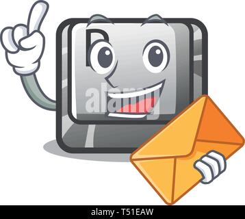Con il tasto Busta P nella forma mascotte Illustrazione Vettoriale