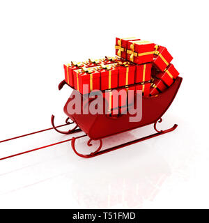 Christmas Santa la slitta con doni su sfondo bianco Foto Stock