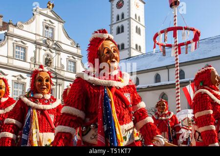 Swabian-Alemannic tradizionale Fastnacht, Narrensprung sfilata di carnevale, Wangen im Allgau, Alta Svevia, Baden-Württemberg, Germania Foto Stock
