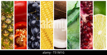 La frutta e la verdura fresca raccolta, panorama collage Foto Stock