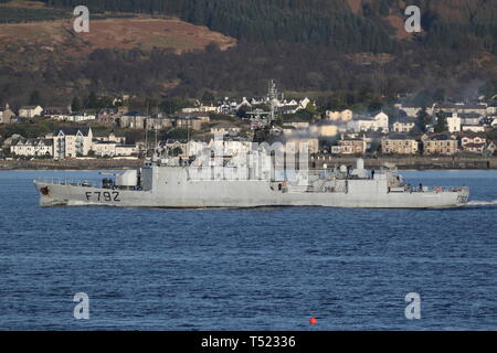 FS Premier-Maître L'Lei (F792), una d'Estienne d'Orves-class nave pattuglia azionato dalla Marina Militare francese, durante l'esercizio comune della Warrior 19-1. Foto Stock