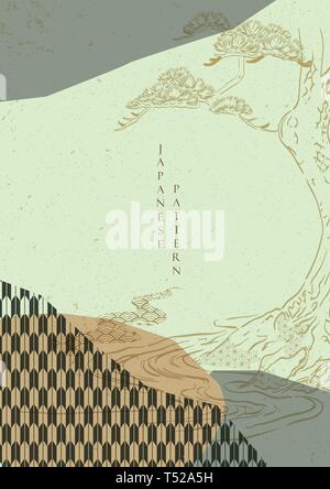 Il modello giapponese di vettore. Abstract sfondo con disegnati a mano pino. Green modello geometrico. Illustrazione Vettoriale
