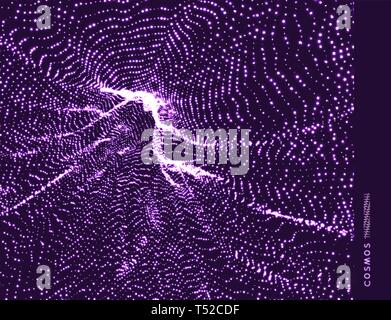 Abstract la scienza o la tecnologia dello sfondo. Graphic design. Illustrazione di rete con particelle. 3D la superficie della griglia. Illustrazione Vettoriale