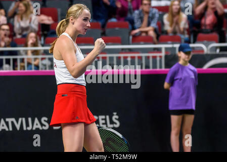 19.04.2019. RIGA, Lettonia. FEDCUP BNP Paribas, la Coppa del Mondo di Tennis World Group Play-off game tra team della Lettonia e team Germany a Arena di Riga. Foto Stock