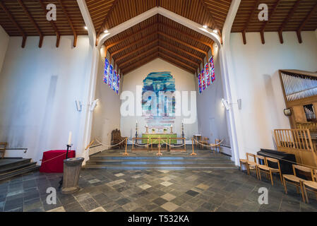 Interno della cattedrale Skalholtskirkja in Skalholt sito storico nel sud dell'Islanda Foto Stock