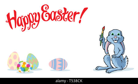 Felice Pasqua Bunny isolato con colorati dipinti uova Foto Stock