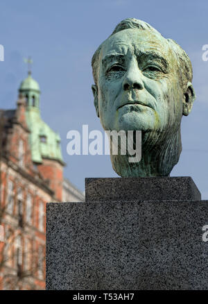 Busto del Presidente Franklin D. Roosevelt situato a Copenhagen, in Danimarca. Foto Stock