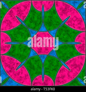 Verde, blu e rosa luminoso mattonelle in marmo con round modello geometrico Foto Stock