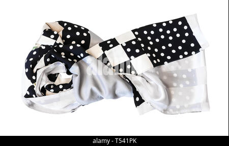 Annodato patchwork foulard di seta cucita da pois tessuto isolato su sfondo bianco Foto Stock