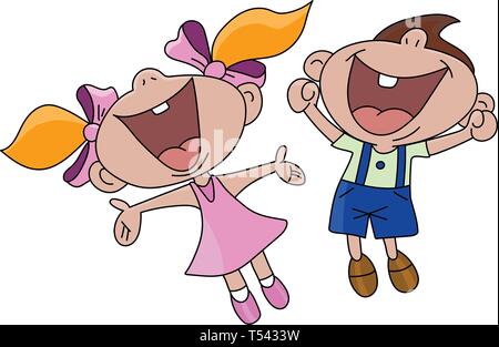 Happy cartoon ragazzo e ragazza di saltare in aria illustrazione vettoriale Illustrazione Vettoriale