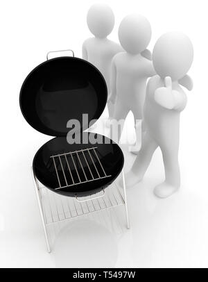 3d'uomo con barbeque isolato su bianco Foto Stock
