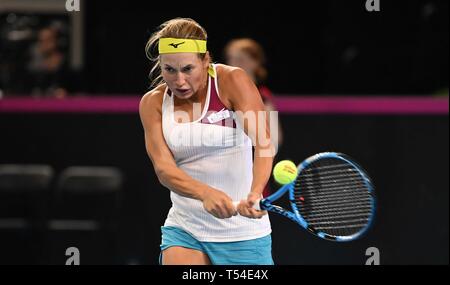Londra, Regno Unito. Xx Aprile, 2019. Yulia Putintseva (Kazakistan). La gomma 2. Gran Bretagna v Kazakistan. World Group II play off in BNP Paribas Fed Cup. Casella di rame arena. Queen Elizabeth Olympic Park. Stratford. Londra. Regno Unito. 20/04/2019. Credito: Sport In immagini/Alamy Live News Foto Stock