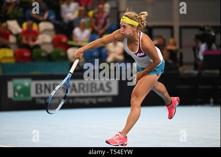 Londra, Regno Unito. Xx Aprile, 2019. Yulia Putintseva (Kazakistan). La gomma 2. Gran Bretagna v Kazakistan. World Group II play off in BNP Paribas Fed Cup. Casella di rame arena. Queen Elizabeth Olympic Park. Stratford. Londra. Regno Unito. 20/04/2019. Credito: Sport In immagini/Alamy Live News Foto Stock