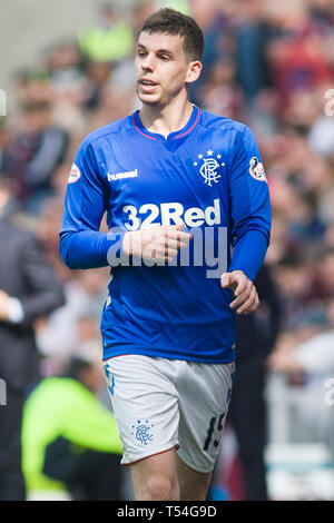 Edinburgh, Regno Unito. Il 20 aprile 2019. Jon Flanagan del Rangers durante la Ladbrokes Premiership match tra i cuori e i Rangers a Tynecastle Park il 20 aprile 2019 in Edinbugh, UK. Credito: Scottish Borders Media/Alamy Live News Foto Stock