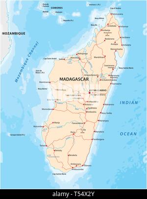 Repubblica del Madagascar road mappa vettoriale Illustrazione Vettoriale