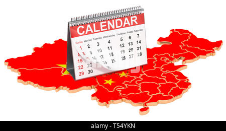 Escursioni Calendario sulla mappa della Cina. 3D rendering isolati su sfondo nero Foto Stock