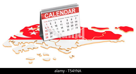 Escursioni Calendario sulla mappa di Singapore. 3D rendering isolati su sfondo nero Foto Stock