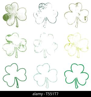 Trifoglio di foglie di grunge impostato Illustrazione Vettoriale