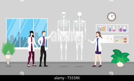 Scheletro umano anatomia struttura health care checkup analisi identificando le persone medico dell'ospedale - illustrazione vettoriale Foto Stock