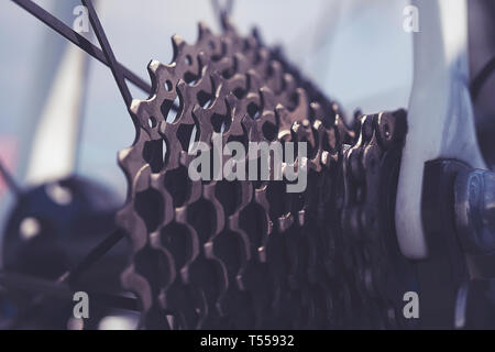 Parte posteriore della mountain bike dettaglio della ruota Foto Stock