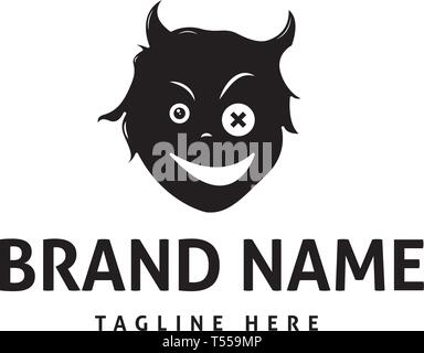 Diavolo faccia astratto vettore nero logo design Illustrazione Vettoriale