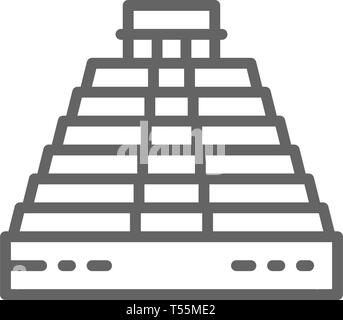 Piramide di Kukulkan a Chichen Itza, Messico, landmark icona linea. Illustrazione Vettoriale