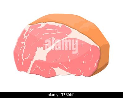 Prosciutto affumicato isolato. Pezzo di deliziosa di pancetta di maiale. Le carni dei prodotti gastronomici. Illustrazione Vettoriale in stile piatto Illustrazione Vettoriale