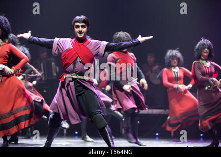 La Bielorussia, Gomel, 27 febbraio 2018. Sala da Concerto. Discorso del Georgian National Ballet Sukhishvili.danze georgiane danza nazionale Foto Stock