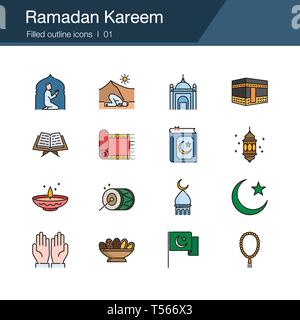 Il Ramadan Kareem icone. Linea di moderno design. Per la presentazione, la progettazione grafica, l'applicazione mobile, web design, infographics, UI. Corsa modificabile. Vettore Illustrazione Vettoriale