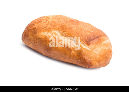 Ciabatta pane. Bianco croccante pane whreat cucina italiana. Isolato su sfondo bianco. Vista laterale da vicino Foto Stock