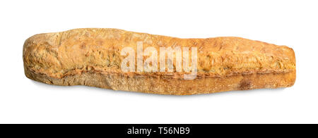 Fatto a mano sfornato fresco baguette isolato su sfondo bianco con percorso di clipping, vista dall'alto Foto Stock