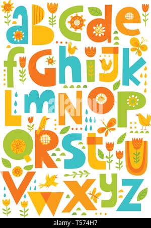 Vector ABC con elementi decorativi. Vector cartoon alfabeto. Illustrazione Vettoriale