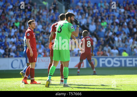 Cardiff, Galles, UK. Xxi Aprile, 2019. Aprile Portiere Alisson Becker di Liverpool a Cardiff City Stadium. (Credit: Jeff Thomas | MI News) solo uso editoriale, è richiesta una licenza per uso commerciale. Nessun uso in scommesse, giochi o un singolo giocatore/club/league pubblicazioni. ries, Credito: MI News & Sport /Alamy Live News Credito: MI News & Sport /Alamy Live News Foto Stock