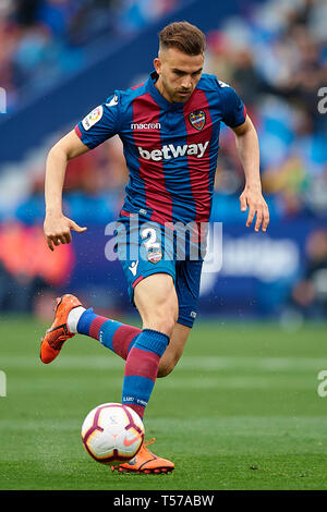 Valencia, Spagna. Xxi Mar, 2019. Calcio: Liga Santander 2018/19 : Borja Mayoral di levante in azione durante la Primera Division spagnolo "Liga Santander (Espanola)' Match tra Levante UD 2-2 RCD Espanyol a Ciutat de Valencia stadium di Valencia, Spagna, 21 marzo 2019. Credito: Pablo Morano/ AFLO/Alamy Live News Foto Stock