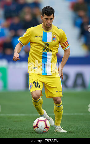 Valencia, Spagna. Xxi Mar, 2019. Calcio: Liga Santander 2018/19 : Javi Lopez dell Espanyol in azione durante la Primera Division spagnolo "Liga Santander (Espanola)' Match tra Levante UD 2-2 RCD Espanyol a Ciutat de Valencia stadium di Valencia, Spagna, 21 marzo 2019. Credito: Pablo Morano/ AFLO/Alamy Live News Foto Stock