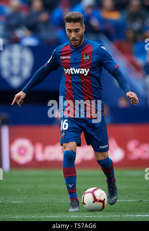 Valencia, Spagna. Xxi Mar, 2019. Calcio: Liga Santander 2018/19 : Ruben Rochina di levante in azione durante la Primera Division spagnolo "Liga Santander (Espanola)' Match tra Levante UD 2-2 RCD Espanyol a Ciutat de Valencia stadium di Valencia, Spagna, 21 marzo 2019. Credito: Pablo Morano/ AFLO/Alamy Live News Foto Stock