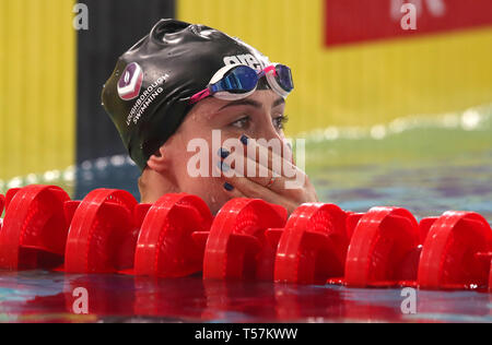 Jocelyn Ulyett nel finale di aprire 100m a rana durante il giorno sei del 2019 British Nuoto Campionati a Tollcross International centro nuoto, Glasgow. Foto Stock