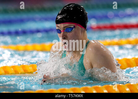 Jocelyn Ulyett nel finale di aprire 100m a rana durante il giorno sei del 2019 British Nuoto Campionati a Tollcross International centro nuoto, Glasgow. Foto Stock