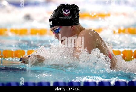 Jocelyn Ulyett nel finale di aprire 100m a rana durante il giorno sei del 2019 British Nuoto Campionati a Tollcross International centro nuoto, Glasgow. Foto Stock