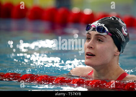 Jocelyn Ulyett nel finale di aprire 100m a rana durante il giorno sei del 2019 British Nuoto Campionati a Tollcross International centro nuoto, Glasgow. Foto Stock