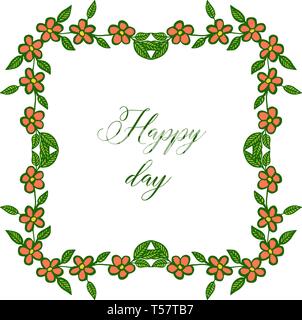 Illustrazione Vettoriale bella serie di fiori di telai per card Happy day wedding disegnata a mano Illustrazione Vettoriale
