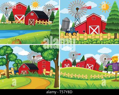 Set di terreni agricoli illustrazione del paesaggio Illustrazione Vettoriale