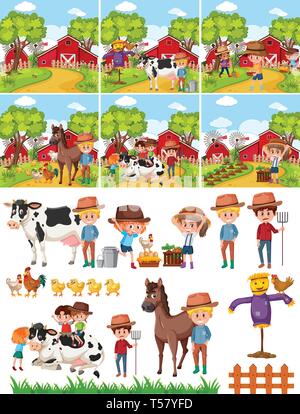 Set di agricoltore in campagna illustrazione Illustrazione Vettoriale