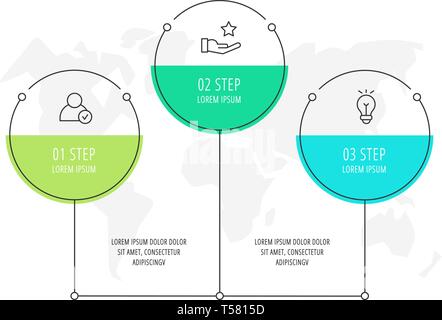 Linea moderna illustrazione vettoriale. Infografico modello di cerchi con tre elementi, settori, icone. Timeline progettati per il business e presentazioni Illustrazione Vettoriale