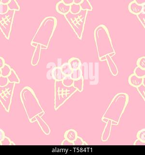 Cono gelato seamless pattern. Spazzola di grunge rosa illustrazione vettoriale. Illustrazione Vettoriale