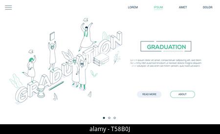 Concetto di graduazione - linea uno stile di design isometrica banner web Illustrazione Vettoriale